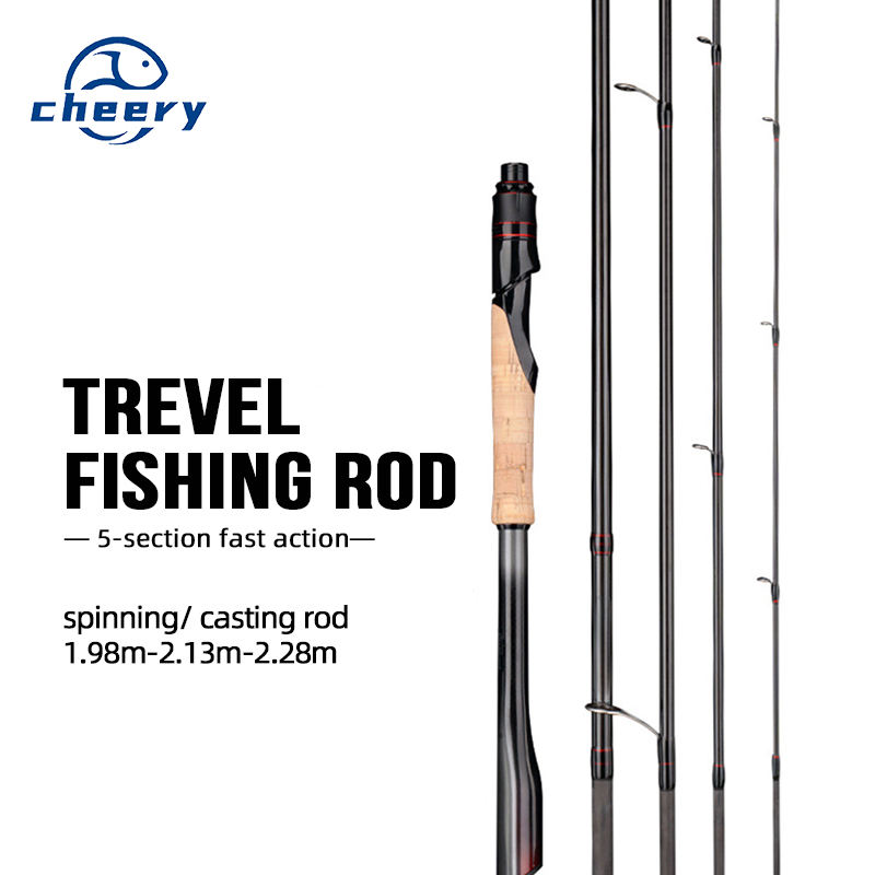 CHEERY Wholesale Lure Travel Fishing Fuji Guide Spinning Rod 1.98m 2.13m 2.28m 5 Section Carbon Medium Action Cork Casting Rod – Fishing Rod – view 4