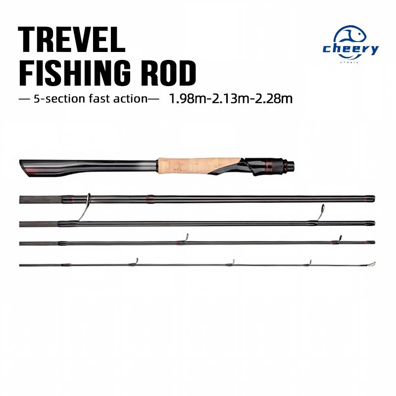 CHEERY Wholesale Lure Travel Fishing Fuji Guide Spinning Rod 1.98m 2.13m 2.28m 5 Section Carbon Medium Action Cork Casting Rod – Fishing Rod – view 1