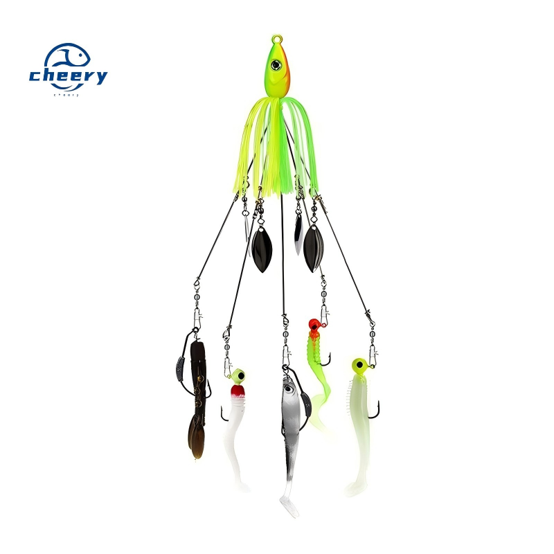 Cheery Jig Heads Fishing Ultralight Tripod Bass Lures Bait Kit Willow Blade 5 Arms Alabama Umbrella Rig for Sea Bass & Salmon – Metal Lure – view 1