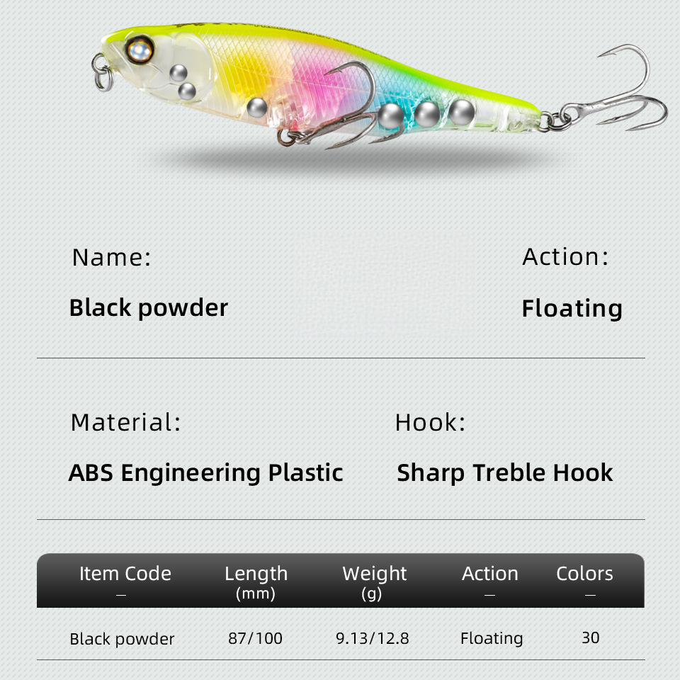 Cheery Artificial Hard Bait Pencil Fishing Lure 87mm/100mm Floating Micro Lure Reinforced Treble Hooks for Topmouth Culter Pike – Pencil – view 2