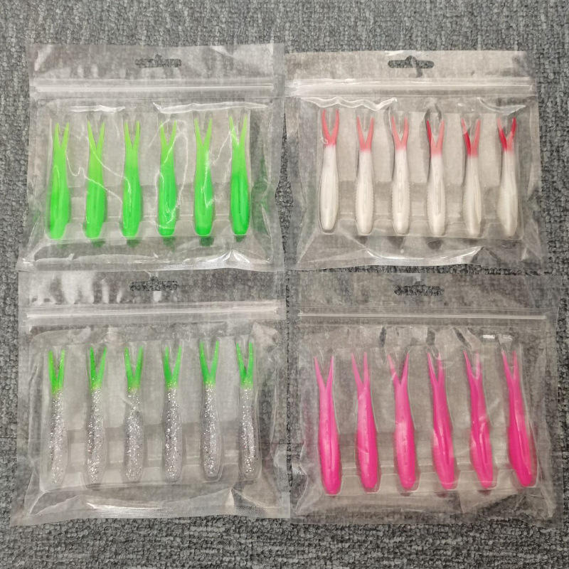 CHEERY 8cm 6pcs TPR Floating Soft Bait Plastic Carp Bottom Bait Root Lead Head Without Hooks Lake River Fishing Fork Tail – Worms & Grubs – view 3