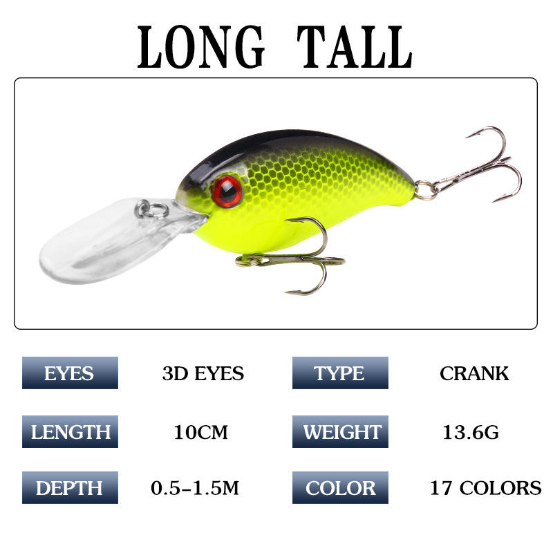 Cheery Hot Sale 10cm 14g Artificial Hard Plastic Crankbait Deep Diving Wobbler Fishing Lures for Carp Hooks Long Tongue Board – Crankbait – view 2